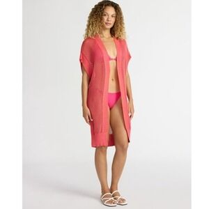 Time and Tru Crochet Ruana Open-Knit Cover-Up L/XL Coral New NWT